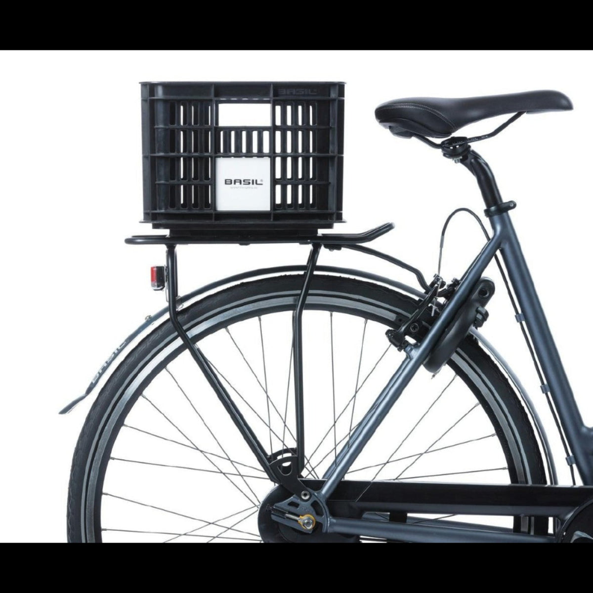 Basil 17.5L black bicycle crate side view