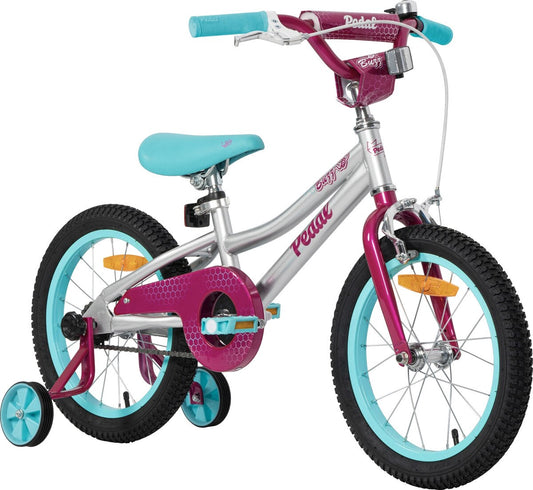 Pedal Buzz Steel 16" Kids Bike Silver Pink Blue